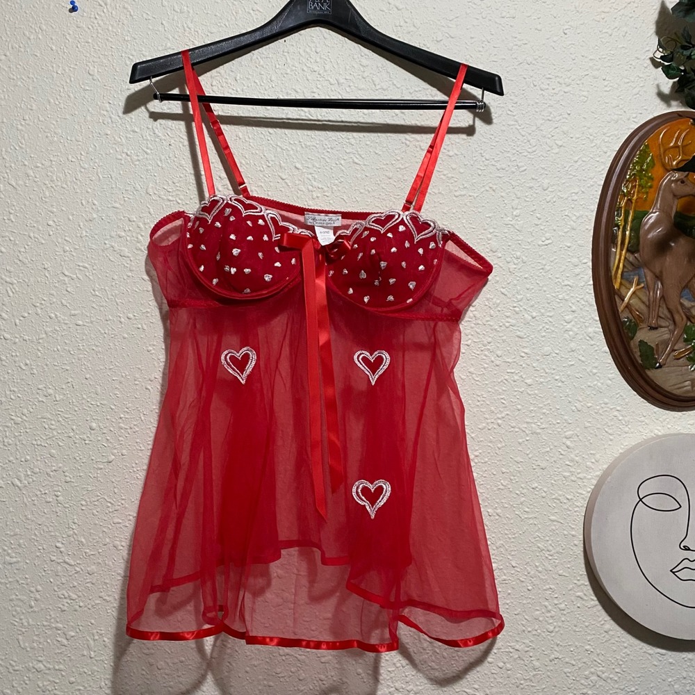 Vintage Seductive Wear by Cinema Etoile Red Heart Babydoll sexy Lingerie Top‎ XL